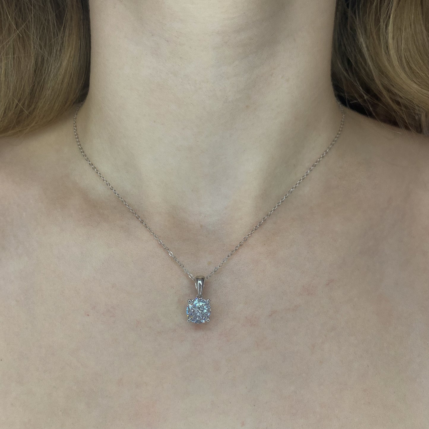 Sterling Silver Rhodium Plated CZ Necklace