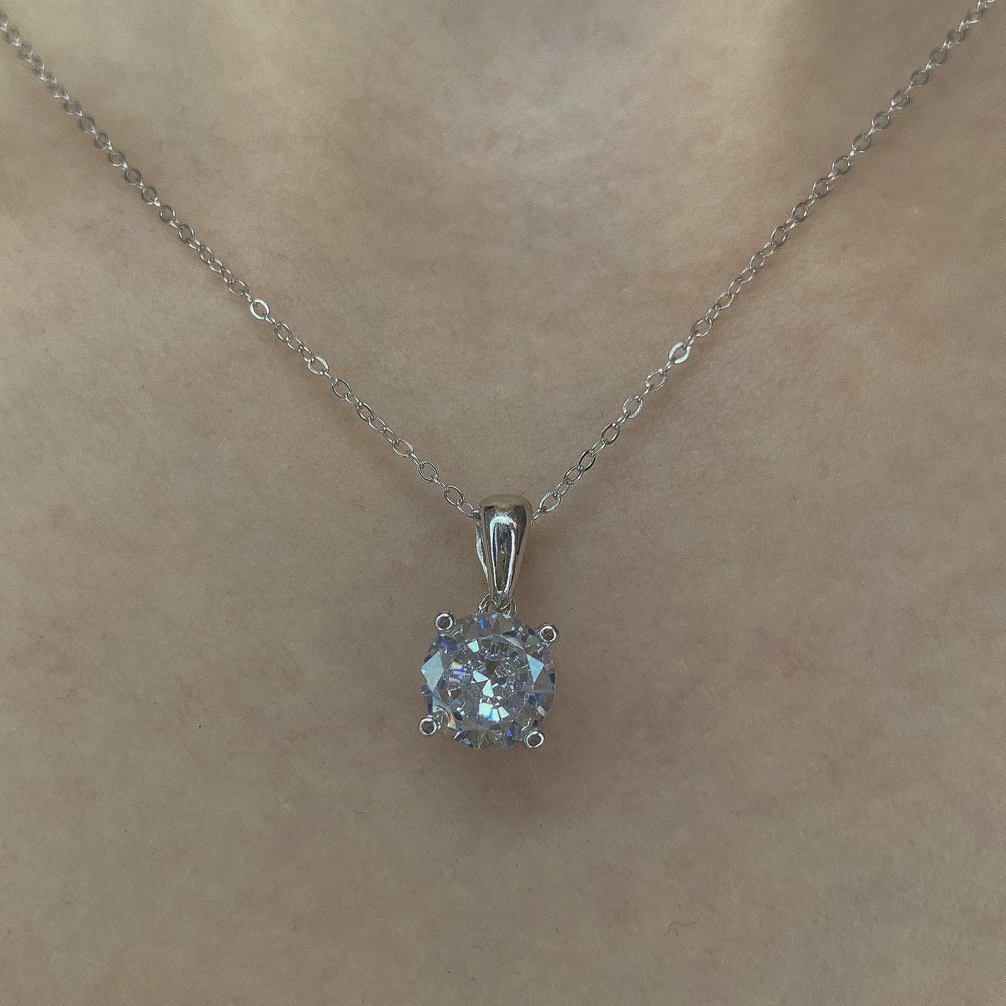 Sterling Silver Rhodium Plated CZ Necklace