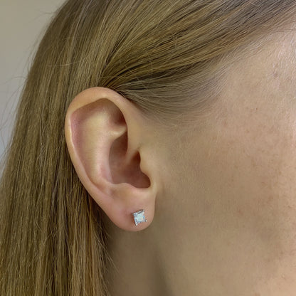 Sterling Silver Rhodium Plated 3 - 10 mm Princess Studs