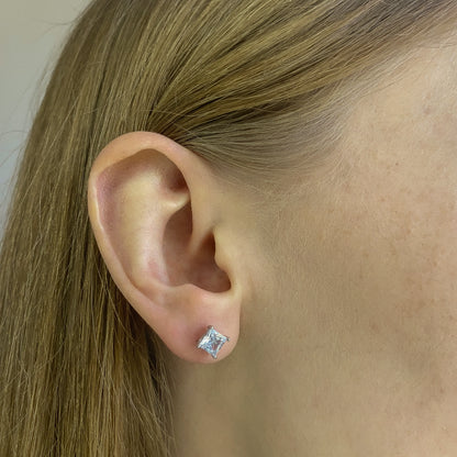 Sterling Silver Rhodium Plated 3 - 10 mm Princess Studs