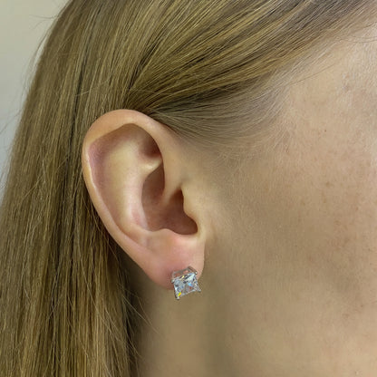Sterling Silver Rhodium Plated 3 - 10 mm Princess Studs