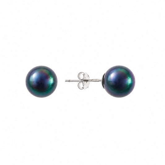 Sterling Silver Rhodium Plated Dark Pearl Studs