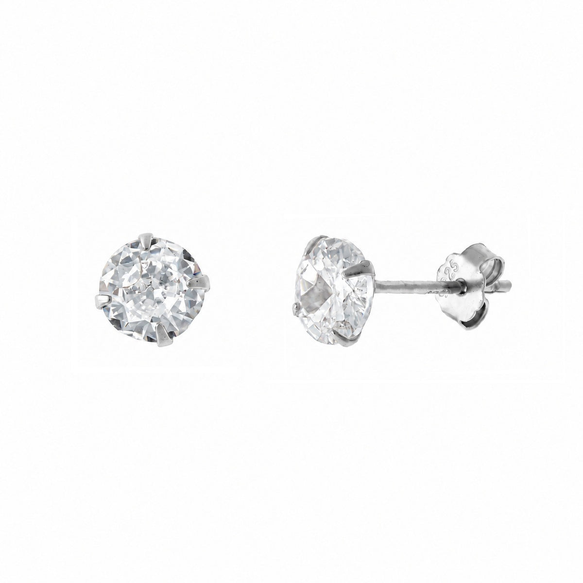 Sterling Silver Rhodium Plated 3 - 7 mm Clear CZ Studs