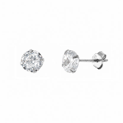 Sterling Silver Rhodium Plated 3 - 7 mm Clear CZ Studs