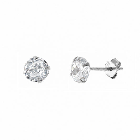 Sterling Silver Rhodium Plated 3 - 7 mm Clear CZ Studs