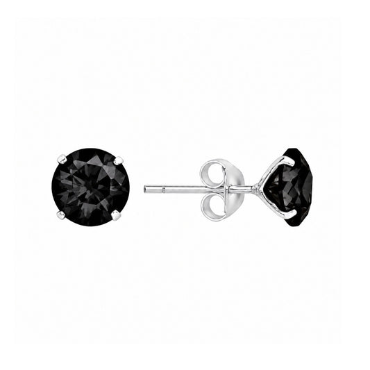 Sterling Silver Rhodium Plated 3 - 7 mm Black CZ Studs