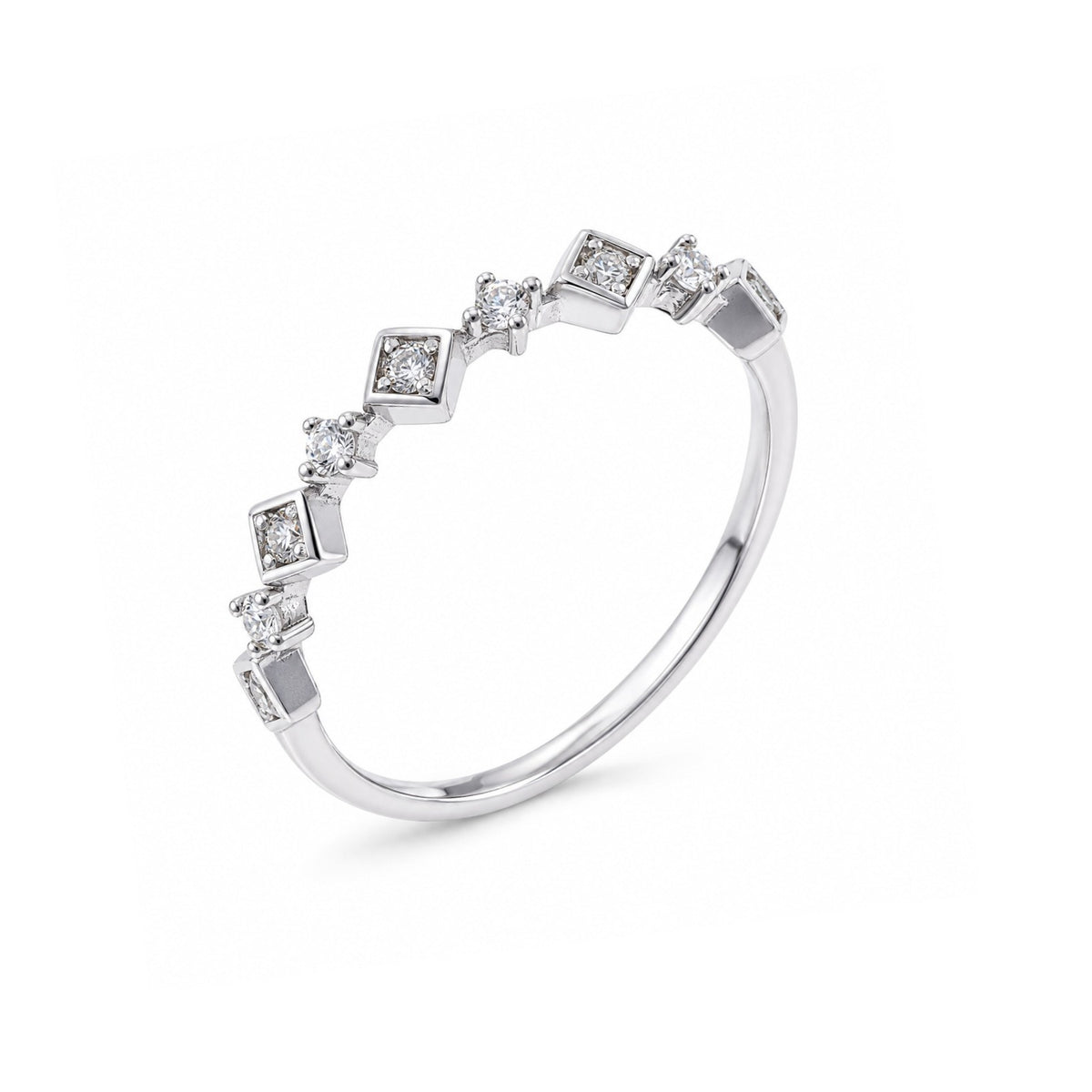 Sterling Silver Rhodium Plated CZ Rhombus Ring