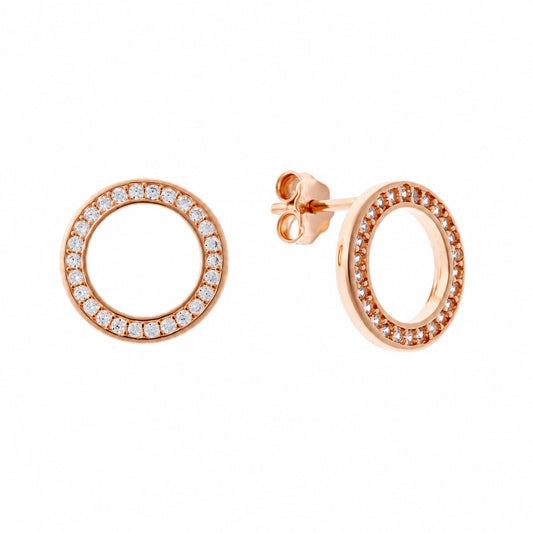 Sterling Silver Rose Gold Plated CZ Circle Studs