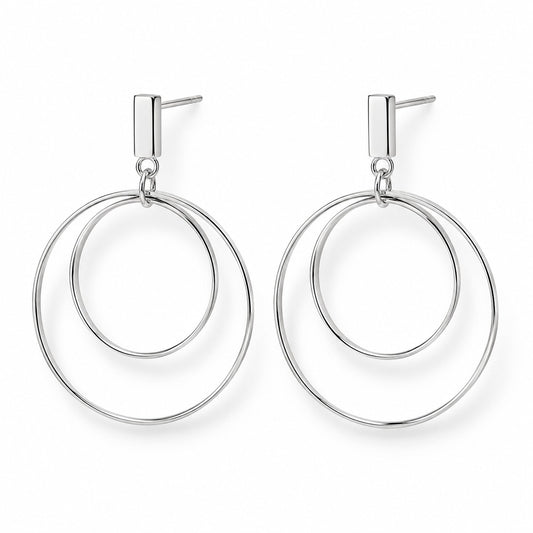 Sterling Silver Rhodium Plated Round Drop Earrings