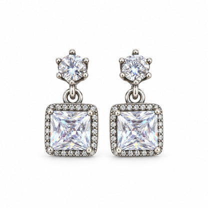 Sterling Silver Rhodium Plated CZ Drop Earrings