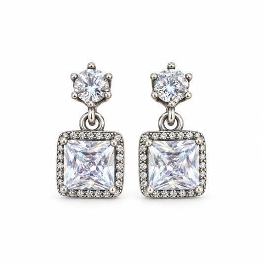Sterling Silver Rhodium Plated CZ Drop Earrings
