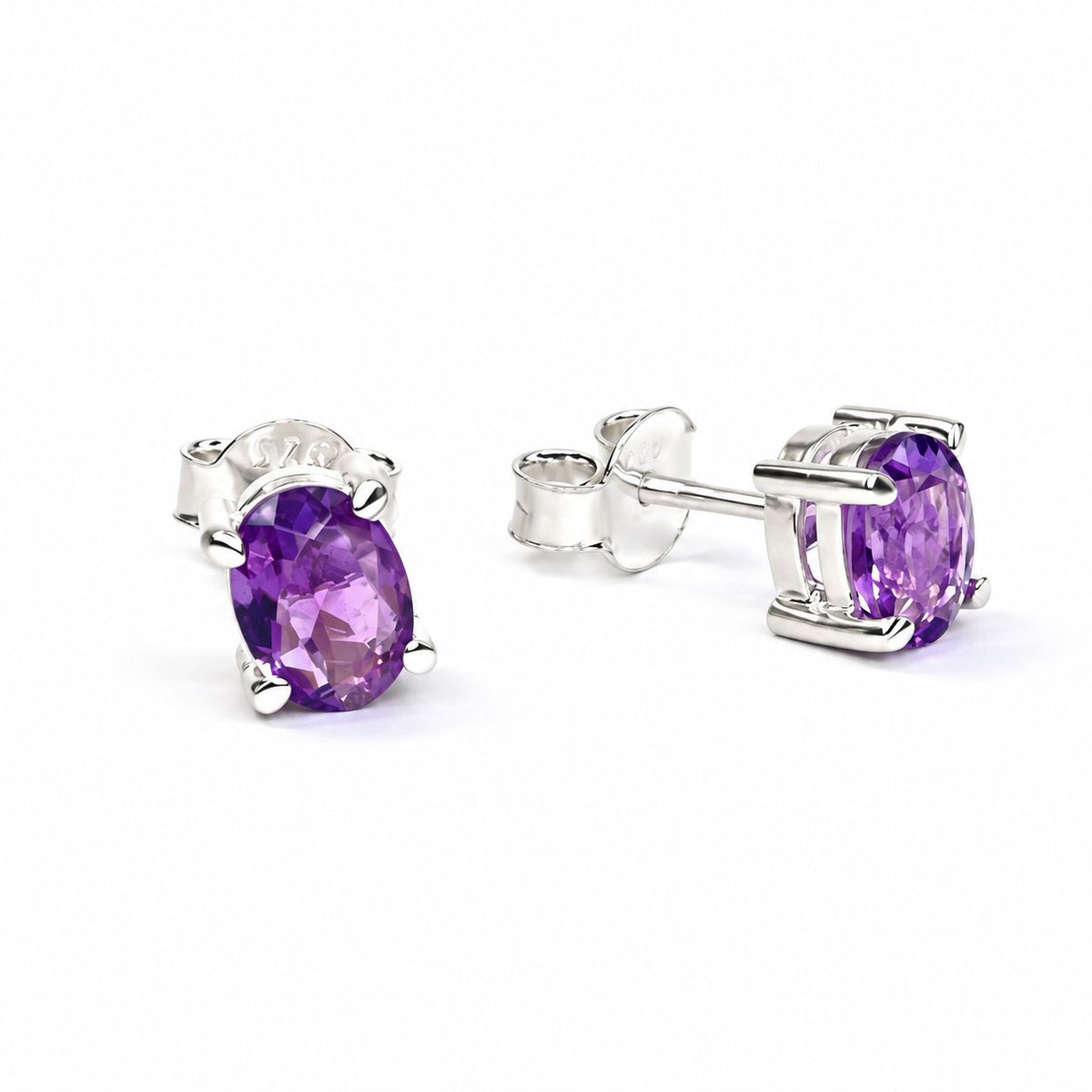 Sterling Silver Oval Amethyst Studs