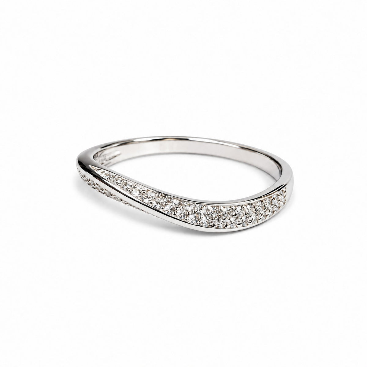Sterling Silver Rhodium Plated CZ Wave Ring