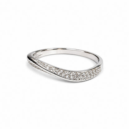 Sterling Silver Rhodium Plated CZ Wave Ring