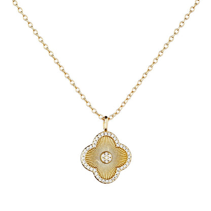 Sidabrinis auksuotas keturlapis dobilas su cirkoniais ir grandinėle