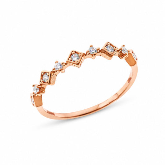 Sterling Silver Rose Gold Plated CZ Rhombus Ring