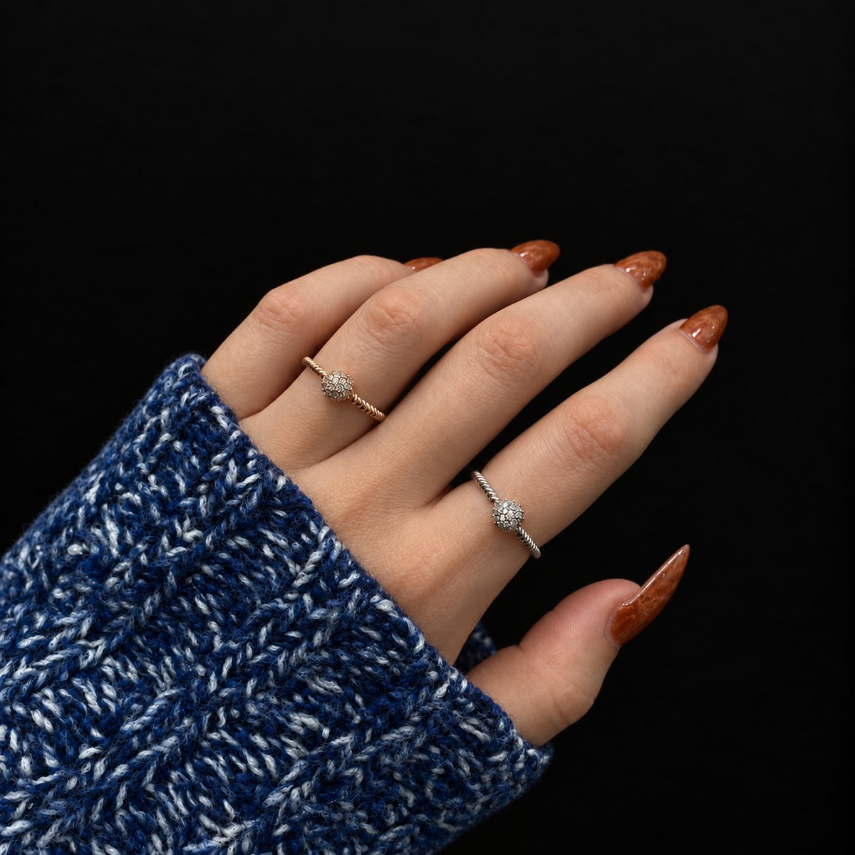 Sterling Silver Rhodium Plated Half Ball Ring