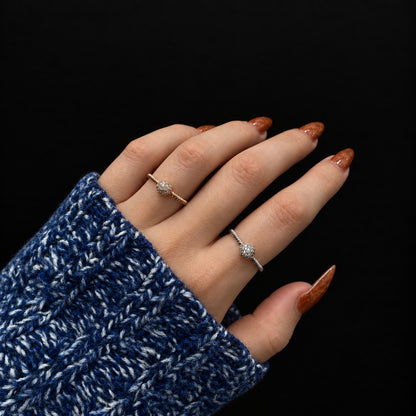 Sterling Silver Rhodium Plated Half Ball Ring