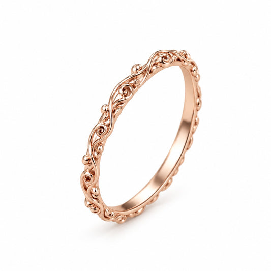 Sterling Silver Rose Gold Plated Ornamented Ring