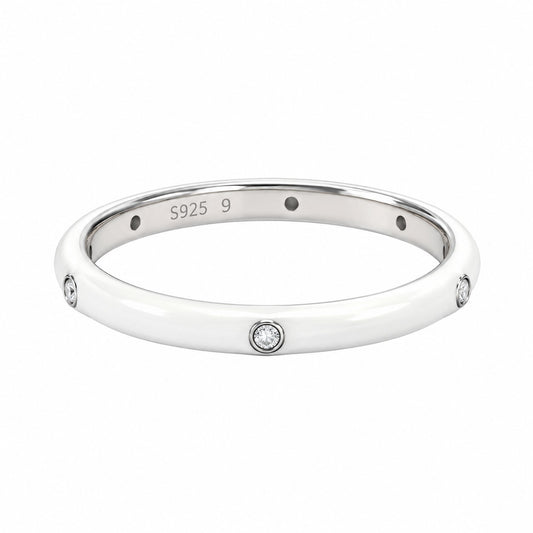 Sterling Silver White Enamel Ring