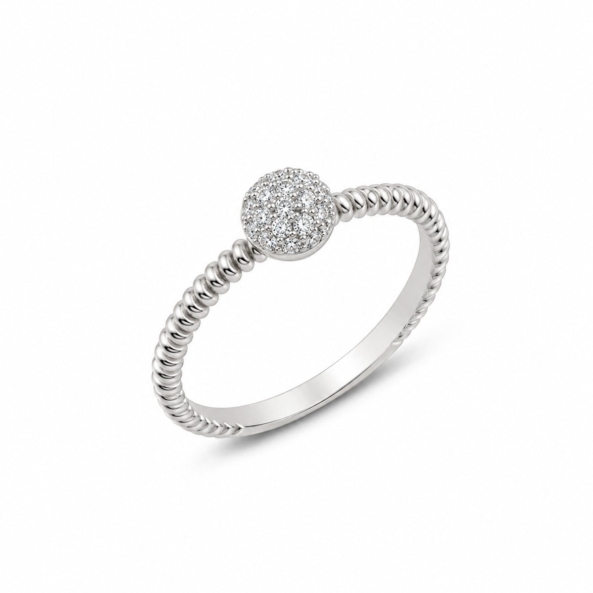 Sterling Silver Rhodium Plated Half Ball Ring