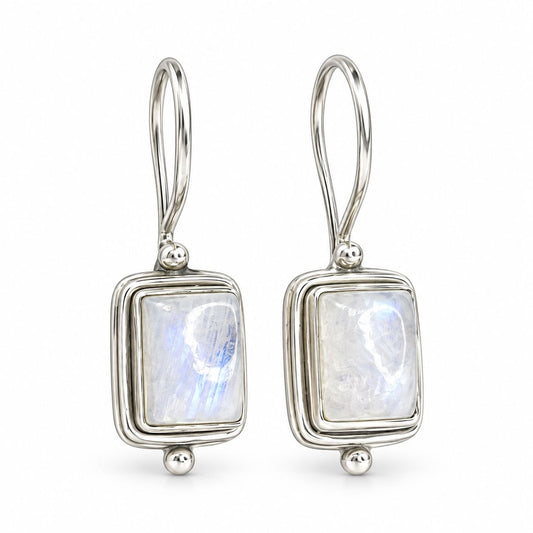 Sterling Silver Rectangle Moonstone Drop Earrings