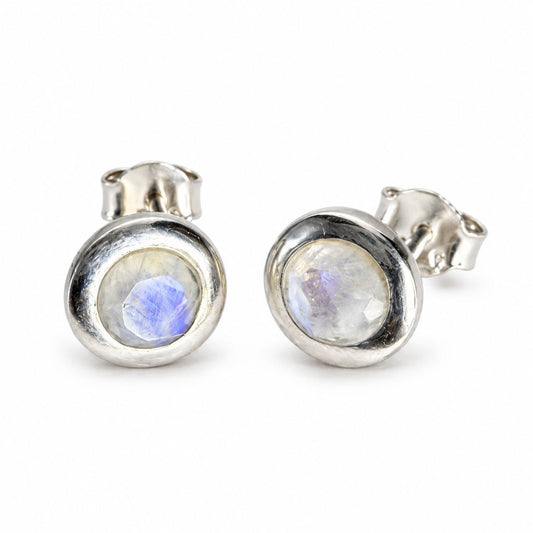 Sterling Silver Round Moonstone Studs