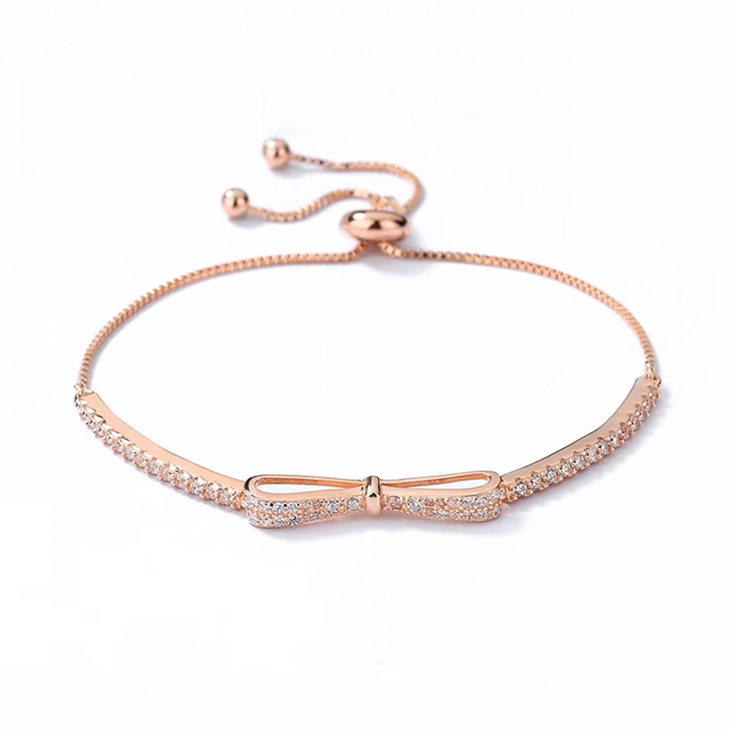 Sterling Silver Rose Gold Plated CZ Ribbon Bracelet