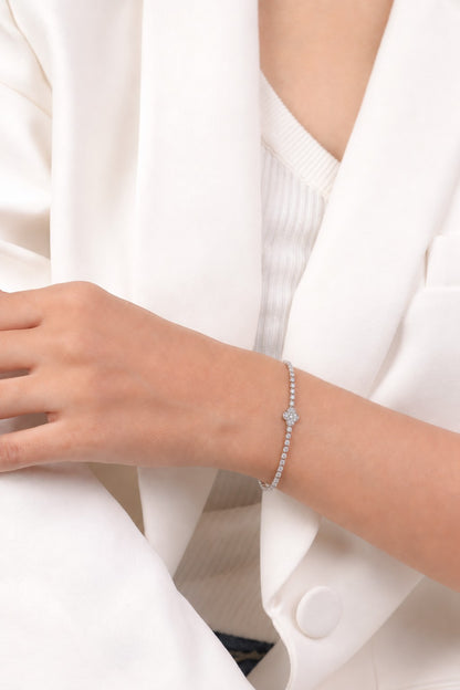 Sterling Silver Rhodium Plated Clover Tennis Bracelet