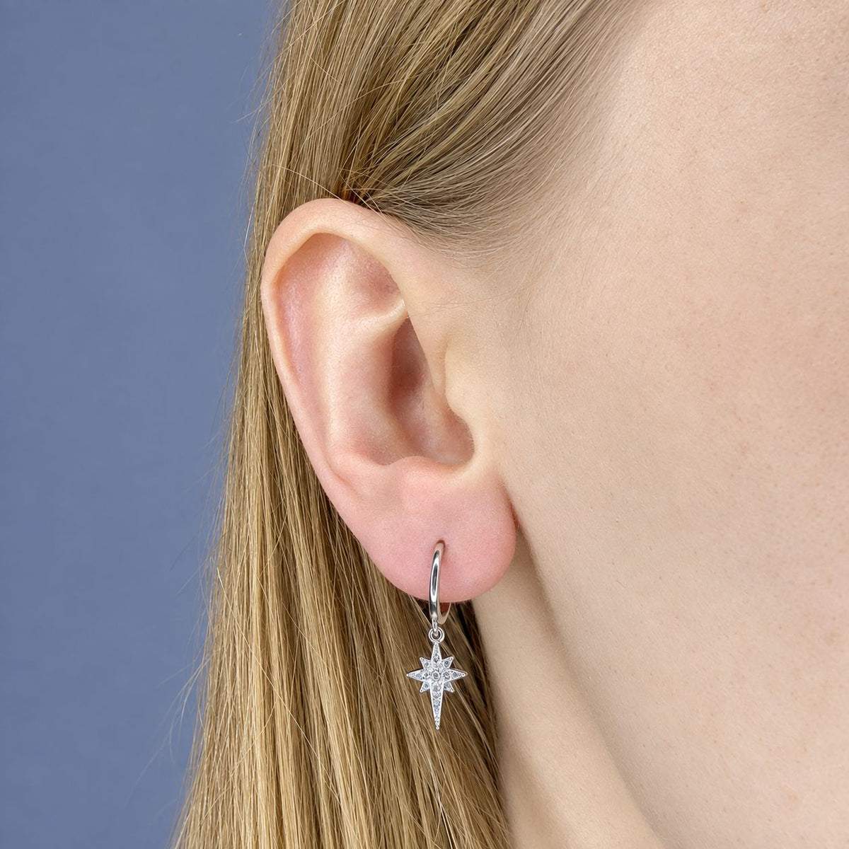Sterling Silver Hoops with Star Charms