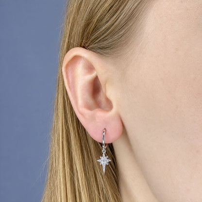Sterling Silver Hoops with Star Charms