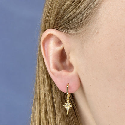 Sterling Silver Hoops with Star Charms
