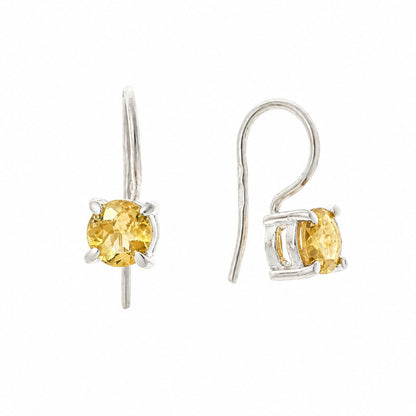 Sterling Silver Round Citrine Drop Earrings