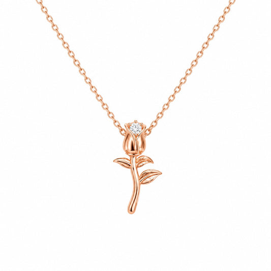 Sterling Silver Rose Gold Plated Rose Pendant Necklace