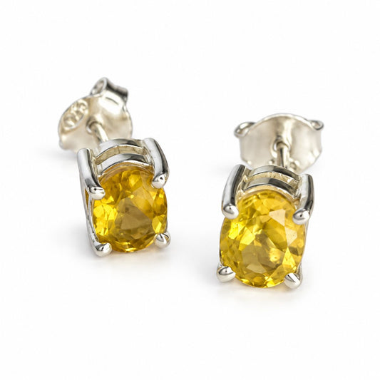 Sterling Silver Oval Citrine Studs
