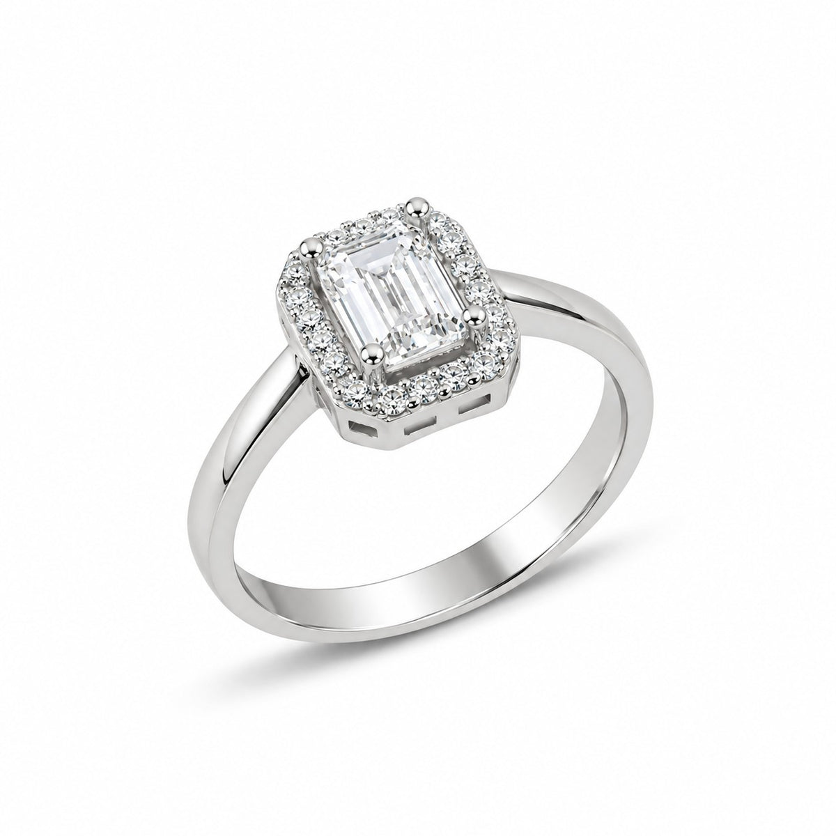 Sterling Silver Rhodium Plated Rectangle CZ Ring