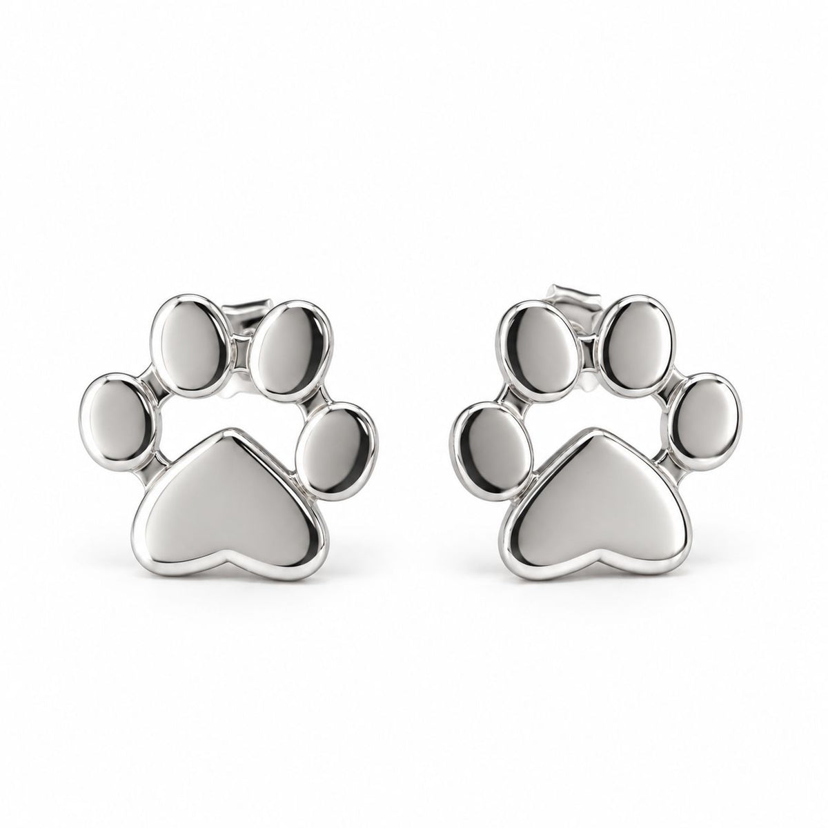 Sterling Silver Rhodium Plated Paw Studs