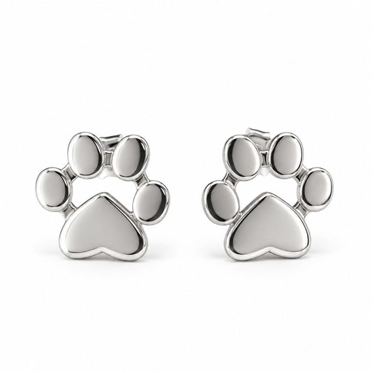 Sterling Silver Rhodium Plated Paw Studs