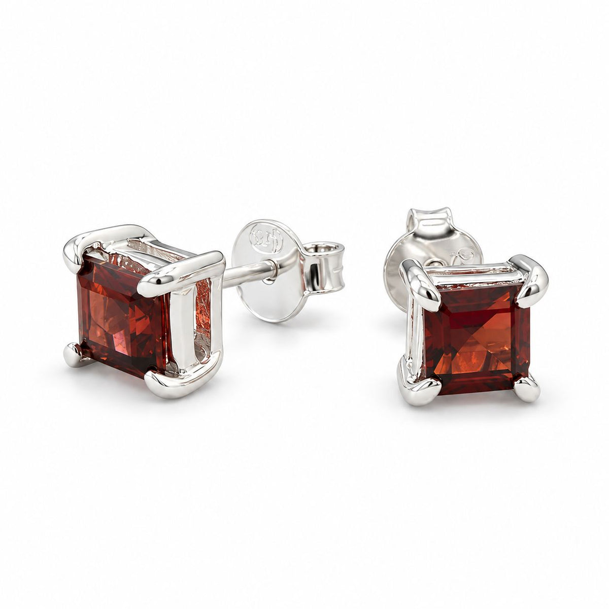 Sterling Silver Square Garnet Studs