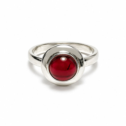 Sterling Silver Round Garnet Ring