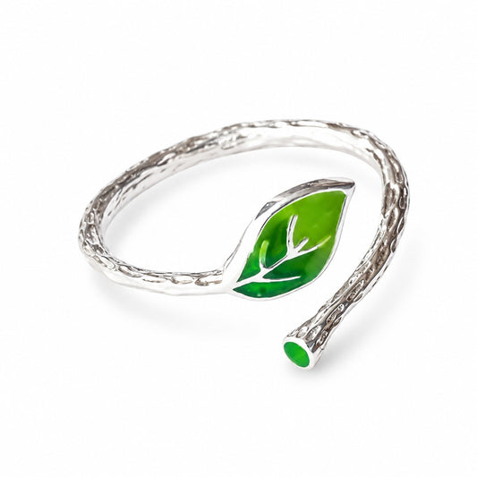 Sterling Silver Enamel Leaf Ring