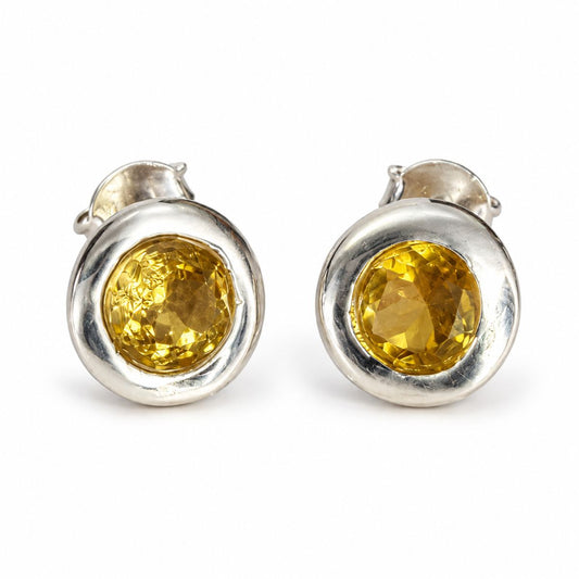 Sterling Silver Round Citrine Studs