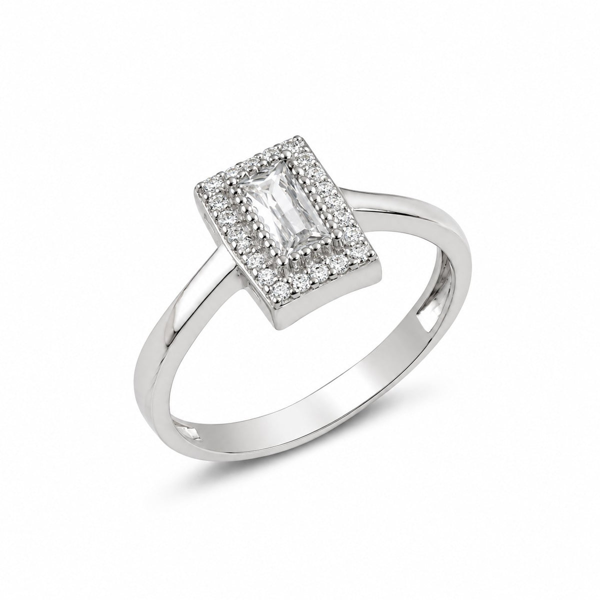Sterling Silver Rhodium Plated Rectangle CZ Ring