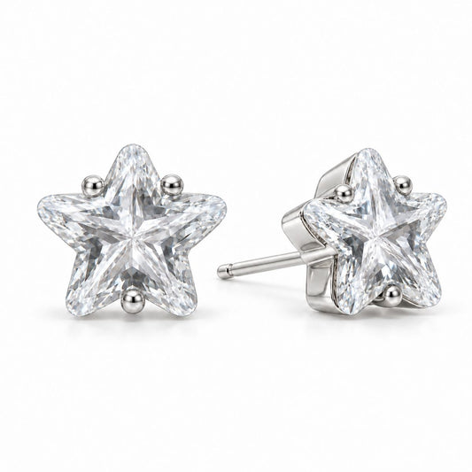 Sterling Silver Rhodium Plated CZ Star Studs