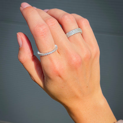 Sterling Silver Rhodium Plated Three Row CZ Band Ring