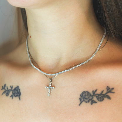 Sidabrinė rodžiuota koljė Tennis su cirkoniais 2 mm