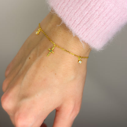 Sterling Silver Gold Plated Cross Pendant Bracelet