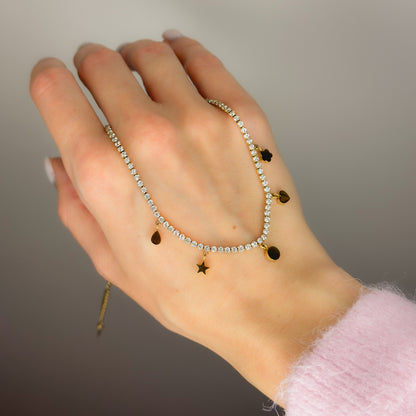 Auksuota koljė Tennis su cirkoniais ir pakabučiais