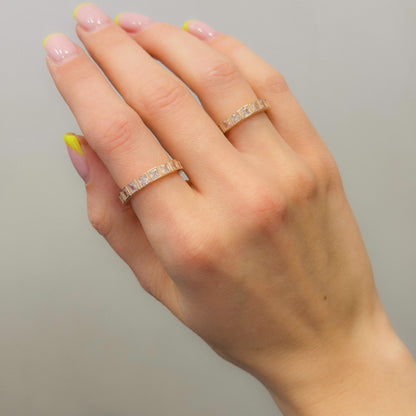 Sterling Silver Rose Gold Plated Square CZ Band Ring