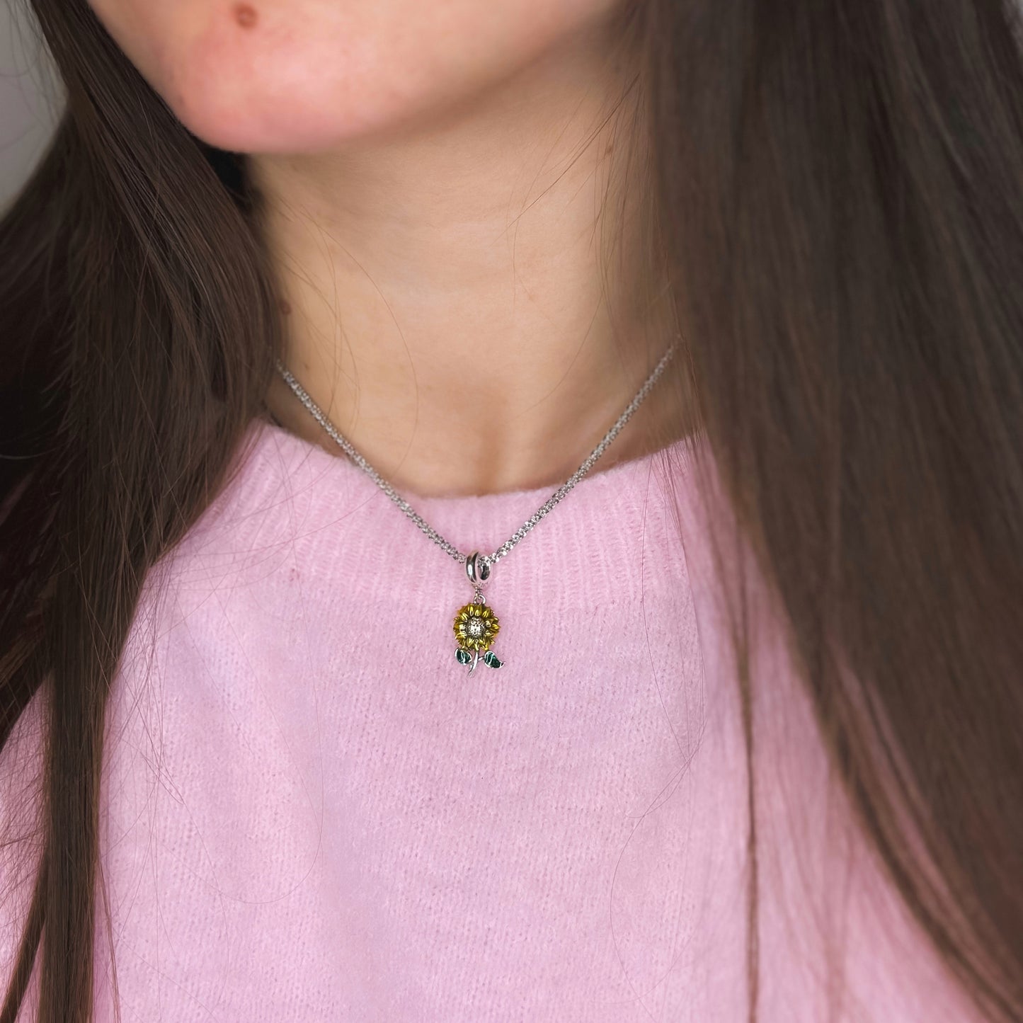 Sterling Silver Rhodium Plated Sunflower Pendant